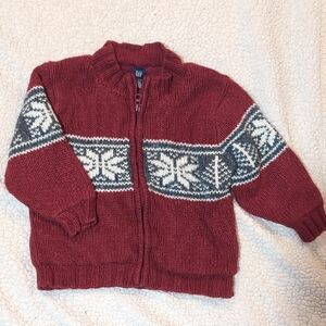GAP Nordic Knit Red and Gray Jacket